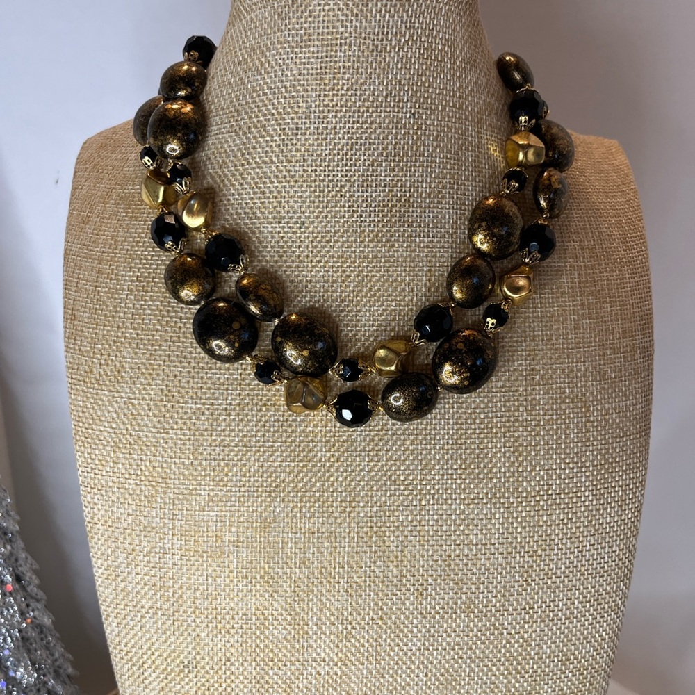 Vintage Deauville Black And Gold Bead Necklace